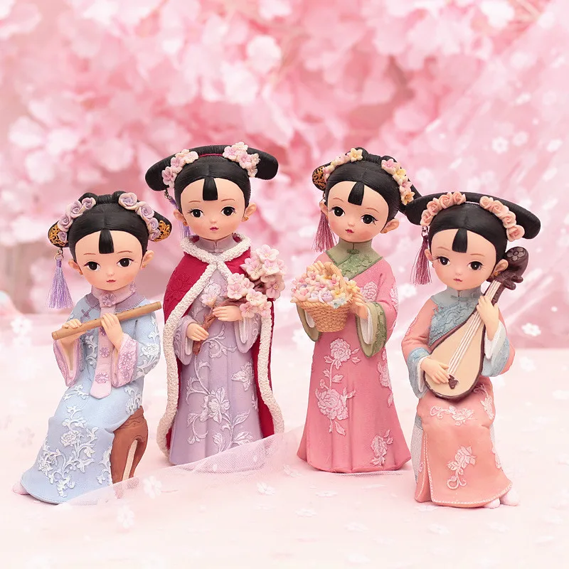 

4 pieces / set Chinese style Retro Girl Cheongsam Ver. Resin Crafts Action Characters Model Ornaments Christmas Gift Toy D907