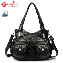 נשיקת מלאך מותג עור ידידותי למעלה ידית ילקוט כתף תיק שטף עור מפוצל Tote תיק נשים ארנק ארנק(China)