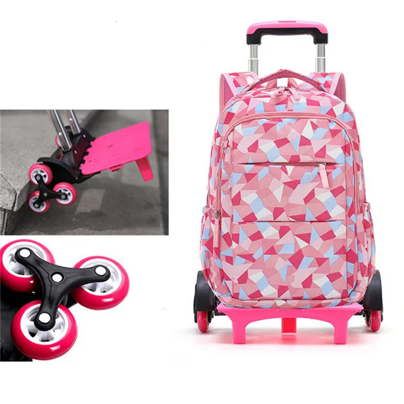 6 wheels pink Рюкзак для детей, школьные сумки, 2/6 колеса, съемная тележка, школьные сумки для девочек и мальчиков, водонепроницаемая Детская сумка для книг - Цвет: 6 wheels pink
