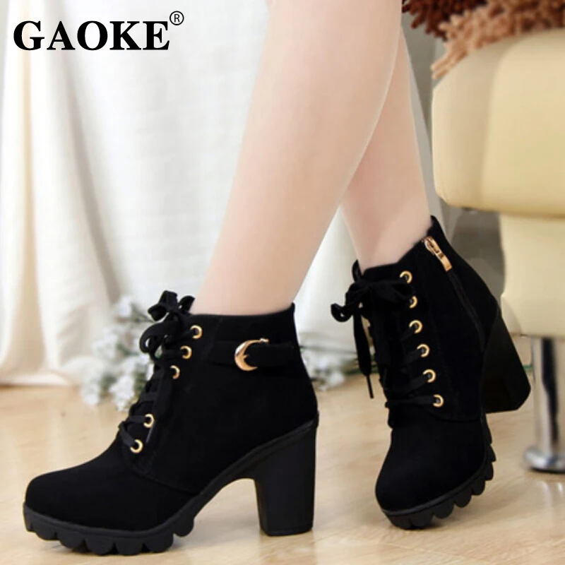 2021 Otoño de las mujeres botas de señoras gruesa botines de piel de talla grande de las mujeres del alto Talón de las mujeres de la plataforma zapatos de goma botas de nieve