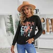 Women's Sweater Autumn and Winter New Western European American Fashion Printed Round Neck Casual Top Long Sleeve