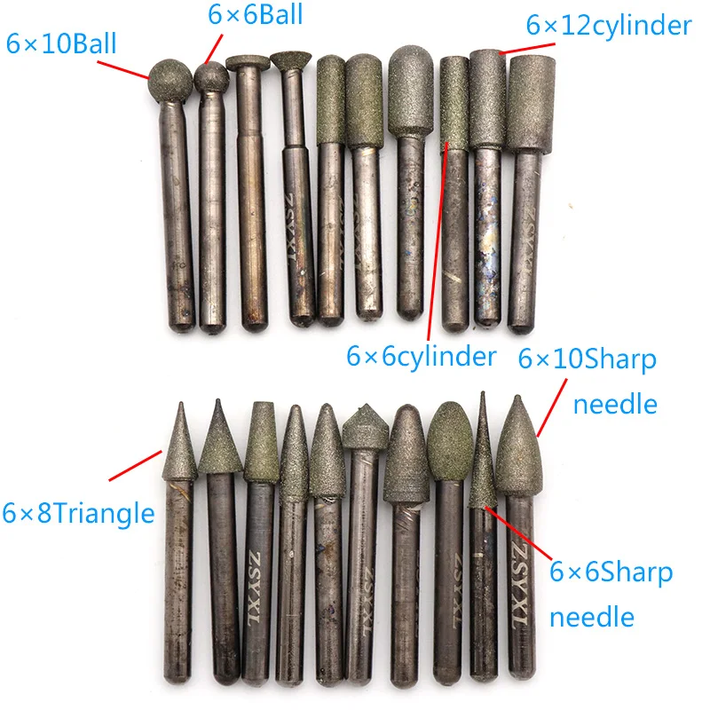 20 шт. 6 мм хвостовик алмазная шлифовальная насадка заусенцы Дырокол иглы сверла для каменная керамика стекло Нефритовая резьба
