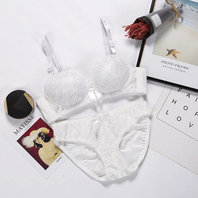 Push-Up-BH Spitzen-BH und Höschen-Set Stickerei-BH-Set Damen Plus Size Deep V Dessous 70 75 80 85 AB Cup für Frauen_voghion.com