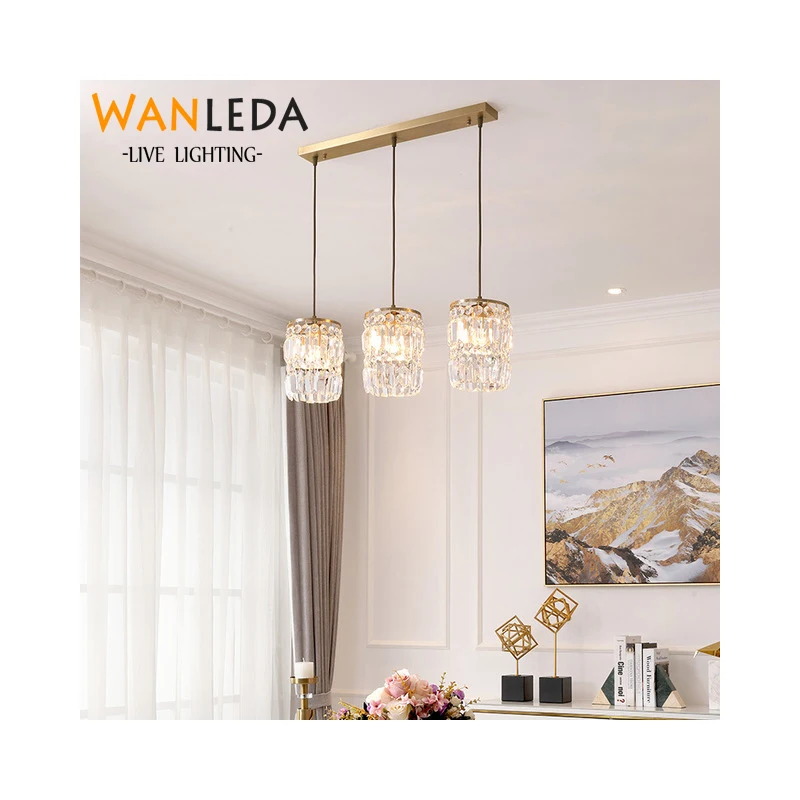 

Light luxury full copper crystal chandelier modern minimalist bedroom restaurant creative Nordic personality bar single headlamp