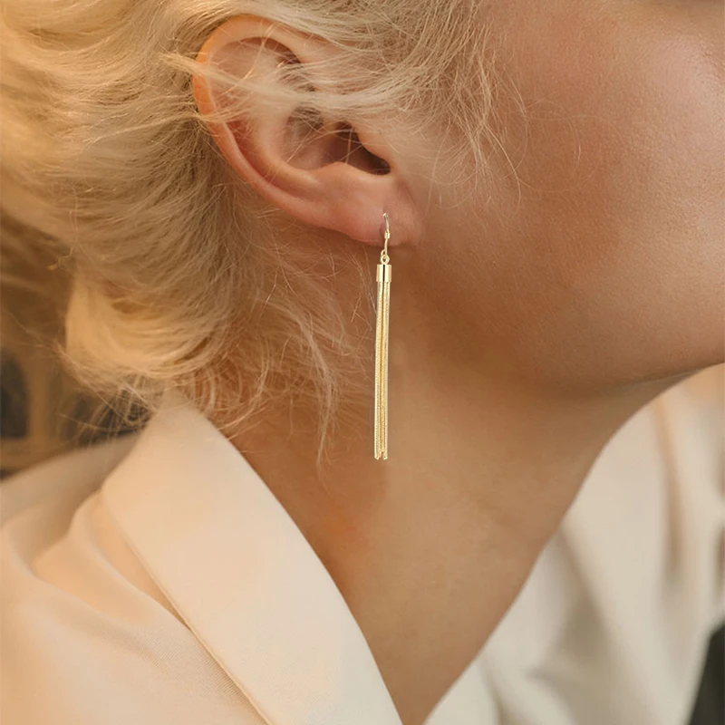 Lange Quaste Setzen Drop Ohrringe Für Frauen Gold Farbe Ohr Haken Zubehör Frauen Earing Weihnachten Geschenk Mode Schmuck E267 – Detail 1