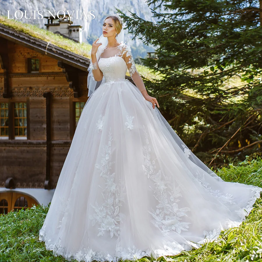 Пляжное свадебное платье Louis Novias изысканная вышивка длинный рукав цветочный