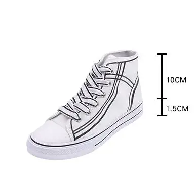 White Women High-top Canvas Shoes Black Comfortable Sneakers Vulcanize Casual Shoes Chaussure Lace-up Ladies Trainers Footwear