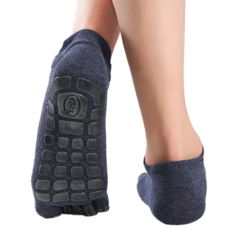 Navy Blue Мужские хлопковые носки для йоги, Нескользящие силиконовые Нескользящие носки-тапочки, носки для пилатеса, танцев, латинских тренировок, фитнеса, один размер - Цвет: Navy Blue
