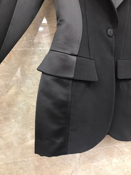 Autumn Early New Female Turn-over Colour Mosaic Symmetrical Pocket Decorative Long Sleeve Suit Short Jacket 921