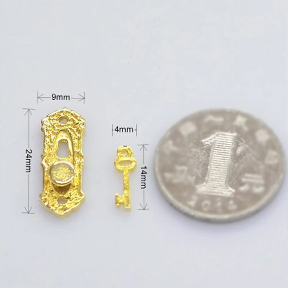

Dolls House Miniature Brass Front Door Furniture Set Knocker Letter Box Slot