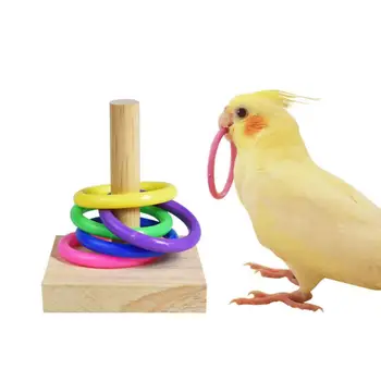 

Bird Toys Wooden Platform Plastic Ring Trick Tabletop Toys Educational Intelligence Development Training Parrot Chew Toy