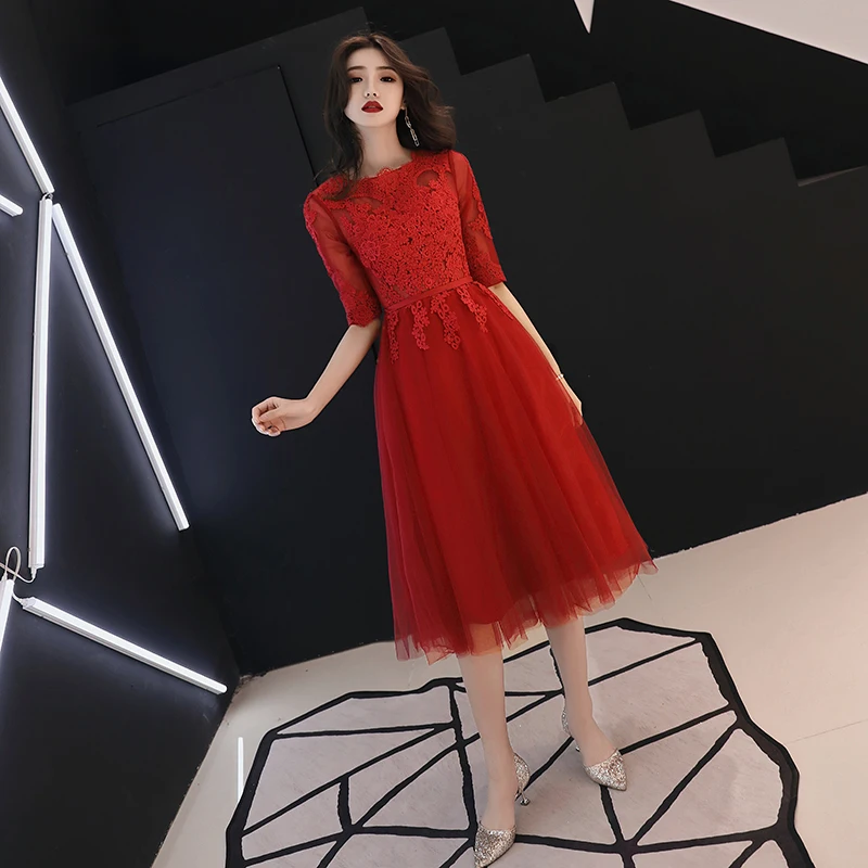 Red Robe de soiree, модное бордовое тонкое вечернее платье, вечерние, а-силуэта, vestido de festa, торжественное платье, платья для особых случаев, выпускного вечера - Цвет: Red