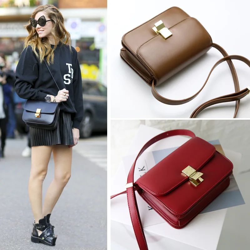 

Genuine Leather Square Bag WOMEN'S Bag 2017 Autumn And Winter New Style Mirror Box Leather First Half of My Tang Jing Celebrity