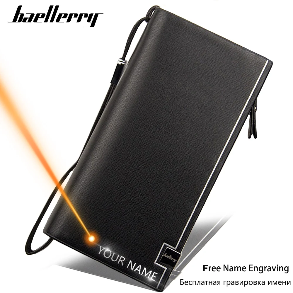 Роскошный вместительный мужской кошелек из искусственной кожи с гравировкой