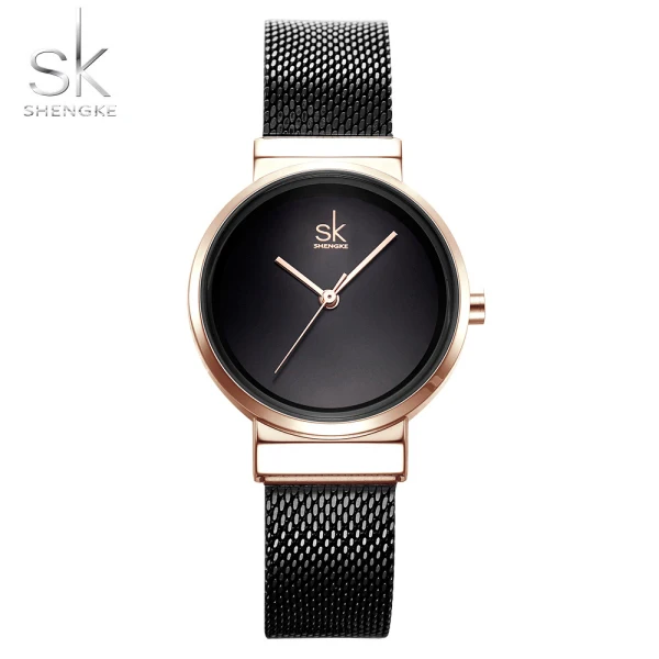 Черный SK часы женские часы из нержавеющей стали часы reloj mujer лучший бренд Shengke роскошные женские часы женские модные часы браслет - Цвет: Черный