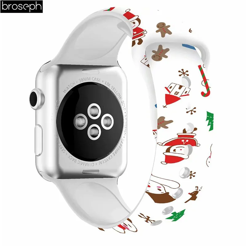 Рождественский ремешок для Apple Watch 5 ремешок 40 мм 44 мм 38 мм 42 мм браслет Мягкие силиконовые спортивные ремни для iwatch Ремешок Браслет