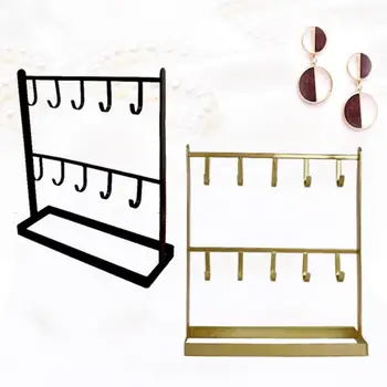 

2-Layer Wooden Metal Ear Studs Pendant Jewelry Holder Display Stand Organizer Earrings Presenting Rack
