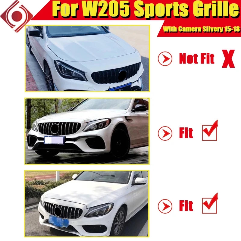 C class W205 GTS Стиль решетка гриль ABS серебро Подходит для MercedesMB C180 C200 C250 C300 C350 Передние решетки Спорт с Камера 15-в