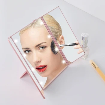 

Three Fold Makeup Mirror with LED Lights Folding Cosmetic Mirror LED Desktop Beauty Mirror LED Illuminated Mirror Folding Mirror
