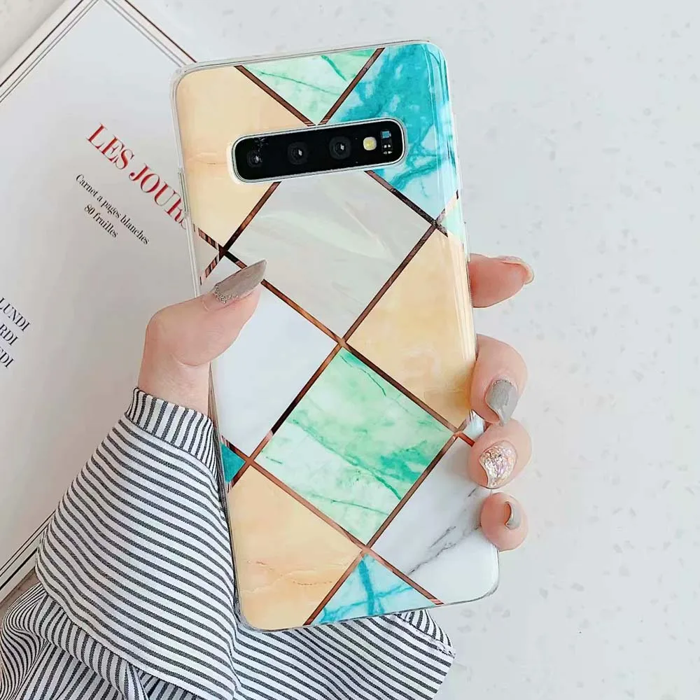 Orange Чехол для телефона с геометрическим мрамором и покрытием для samsung Galaxy S10 S9 S8 Plus S10E Note 10 Plus, мягкий силиконовый чехол из ТПУ - Цвет: Orange