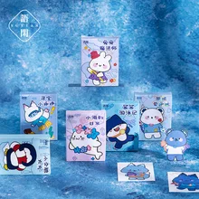 Autocollants séries le monde des rêves bleus, étiquette Kawaii, peint à la main, en forme de requin mignon, pour manuel, journal, matériel, en boîte