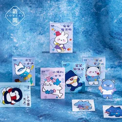 Kawaii Boxed Stickers Blue Dream World Series Hand-painted Cute Shark Handbook Diary Material Sticker