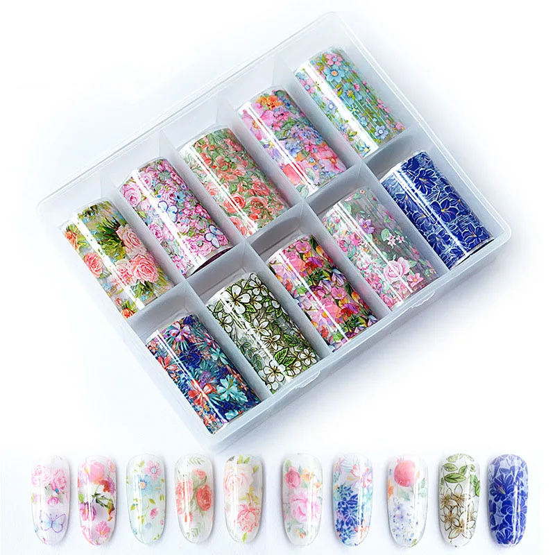 

10Rolls/box Nail Sticker Laser Nail Stickers Christmas Nail Decals Halloween Nail Decoration Flower Nail Accesoires for Nail Art