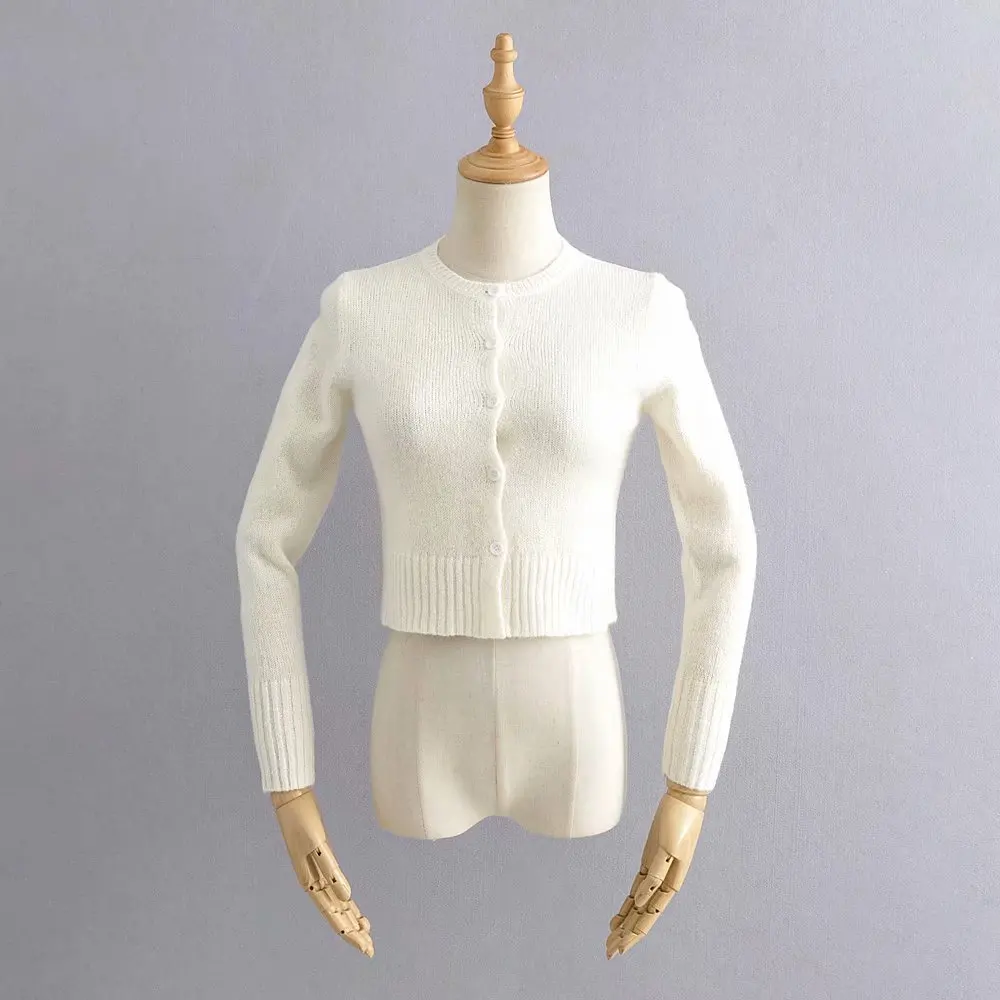 297 white X52 Bazaleas, уличная одежда, фиолетовый кардиган с круглым вырезом, винтажный Женский вязаный свитер с пуговицами в стиле Харадзюку - Color: 297 white X52