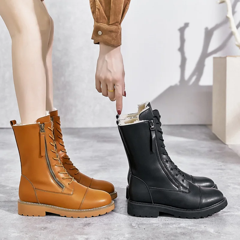 Moipheng/кожаные ботинки высокого качества женские зимние Botas Mujer сапоги до середины