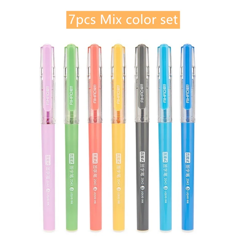 7Color 0.5mm Medium Gel Pen Color Ink Rollerball Pen Business Office School Sale 