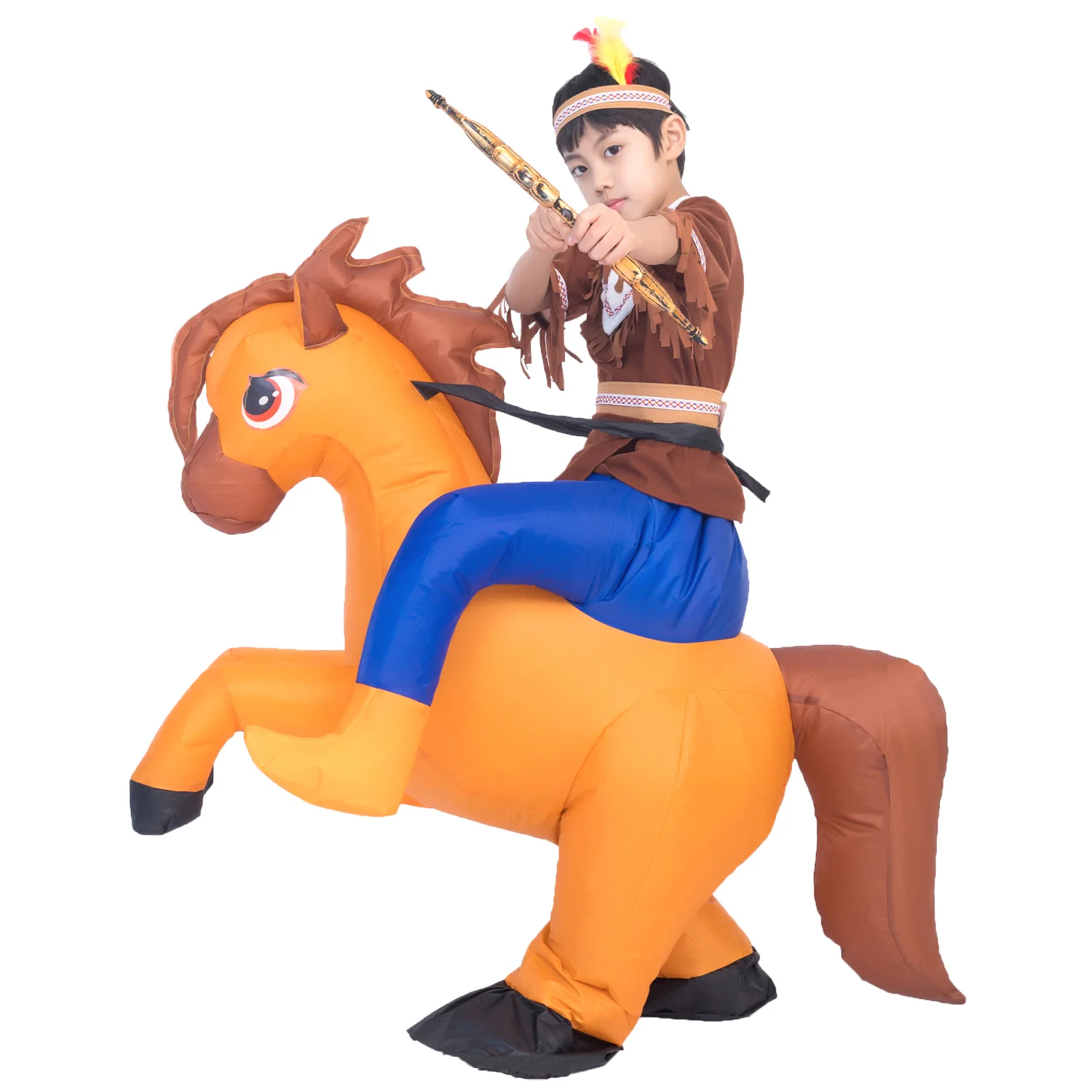 

Kids Child Hunter Indians Riding Horse Inflatable Costume Funny Fantasia Halloween Purim Party Fancy Dress Cosplay