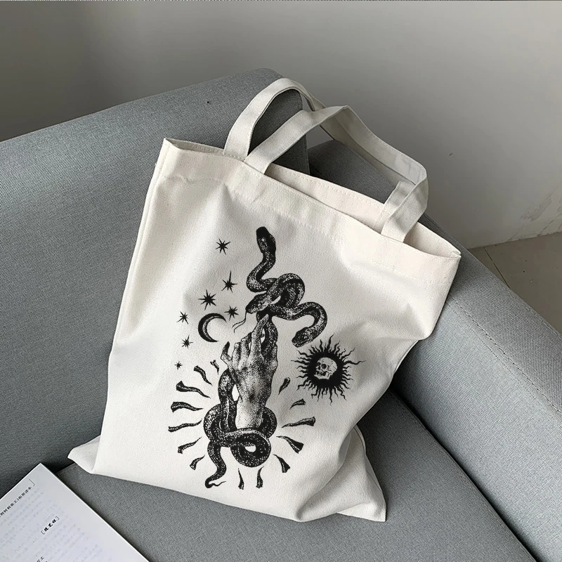 Fashionable Skull Printed Canvas Shopping Bag, Versatile