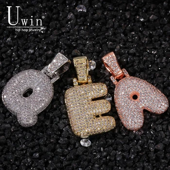 

UWIN A-Z Custom Name Bubble Initial Single Letter Necklaces Pendant Charm Cubic Zirconia Hip Hop Jewelry Rose Gold Drop Shipping