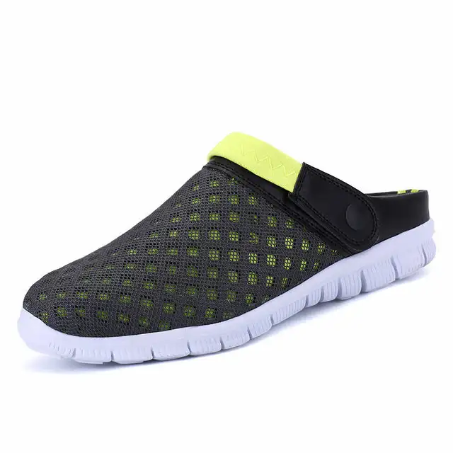 Comfort Men Shoes Casual Big Size Men's Home Slippers Fashion Mesh Soft Summer Sandals Crock Fishing Quick-drying Man Slipper B1 Gray Green 927