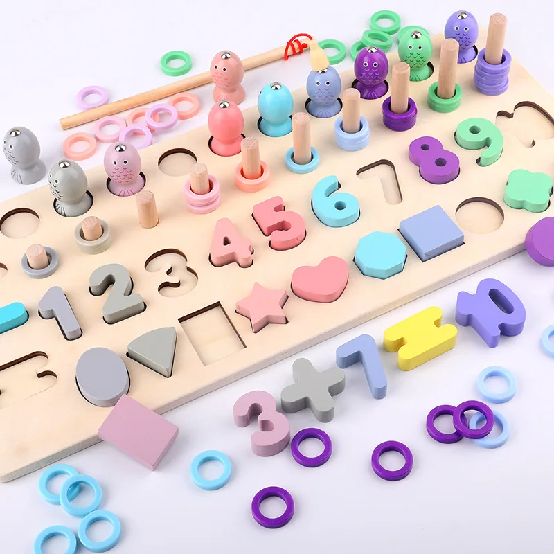

Multi-functional with Numbers Board Four-in-One Cognitive Circle Fishing Color Mathematics ENLIGHTEN Wooden Educational Toys
