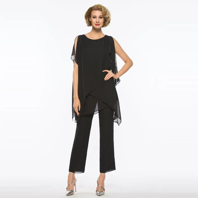 

Mother of The Bride Pantsuits O-neck Sleeveless Loose 2 Pieces Wedding Party Suit Mother of The Groom Gown Vestido Mae Da Noiva