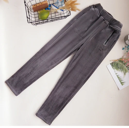 2 Gold velvet pencil pants velvet thick pants women winter new plus size velvet elastic waist women's trousers winter pants women - Цвет: 2