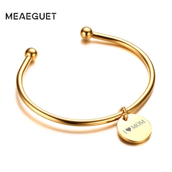 

Meaeguet Laser Engrave Charm ID Bangle Personalized Name Bracelet For Women Customized Stainless Steel Bangle Jewelry For Gift
