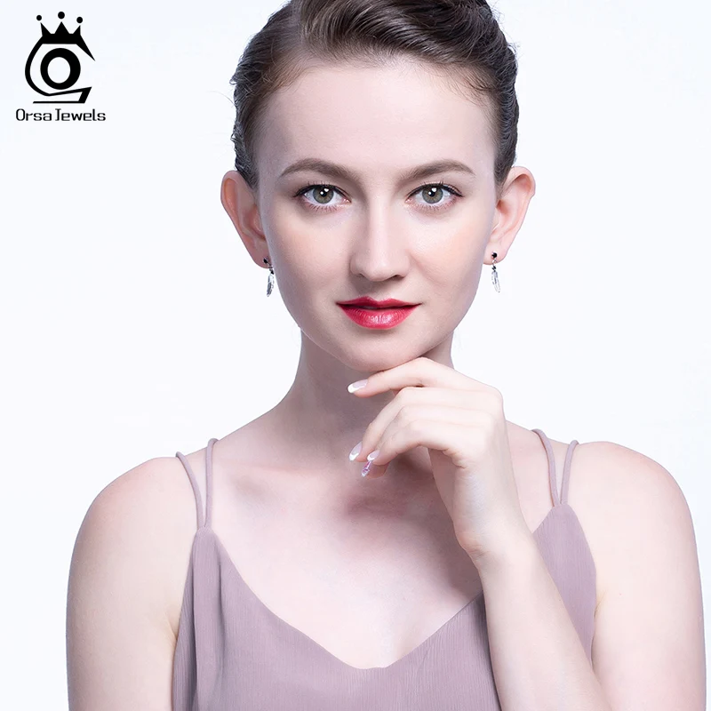 ORSA JEWELS настоящие 925 женские серьги-гвоздики из стерлингового серебра модные серьги в форме пера Женские Романтические милые ювелирные изделия SE186