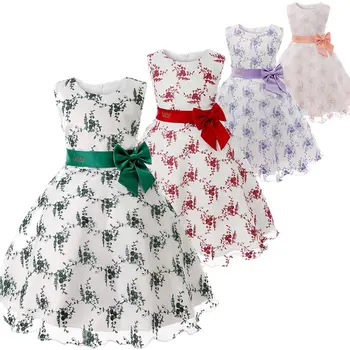 

Girls Floral Vine Pattern Embroidery Ball Gown Kids Sleeveless Evening Party Back Zipper Teenage Girl Tulle Performance Costumes