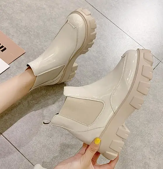 Осенне зимние женские ботинки водонепроницаемые ботильоны на плоской платформе