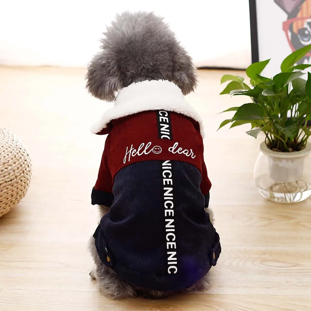 Модные стильные теплые вельветовые куртки для собак с буквенным принтом, зимняя одежда для собак, милый костюм для собак, одежда для кошек и собак