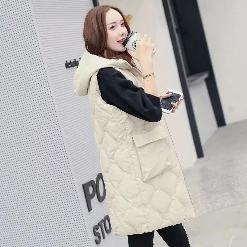 Rice White Color TiLeewon зимняя куртка Женский жилет Модный теплый жилет весенний жилет женский сексуальный влюбленный тонкий длинный жакет плюс размер 2XL - Цвет: Rice White Color