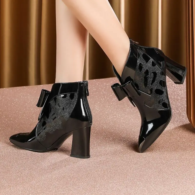 ALLBITEFO natural genuine leather women boots Butterfly-knot autumn winter ankle boots comfortable fashion boots mixed colors