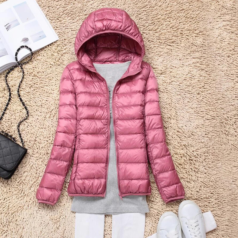 ultra light duck Down jacket women short hooded warm coat women's parka slim down jackets female Portable outerwear