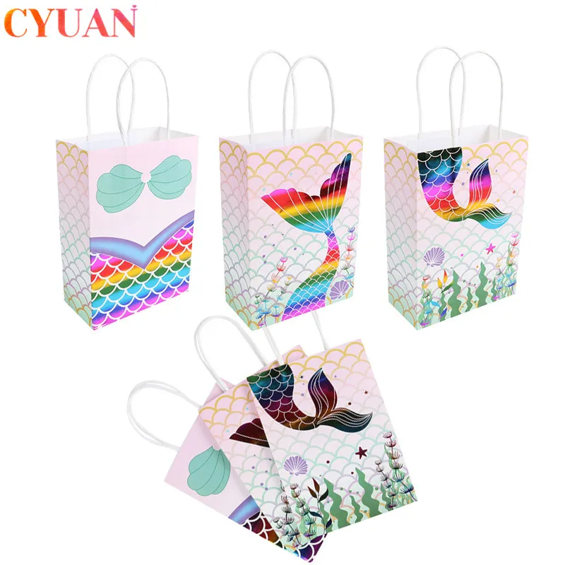 3pcs Little Mermaid Party Supplies Kraft Paper Bags Tail Packing Gift Bag Kids Favor Birthday Wedding Decor | Дом и сад
