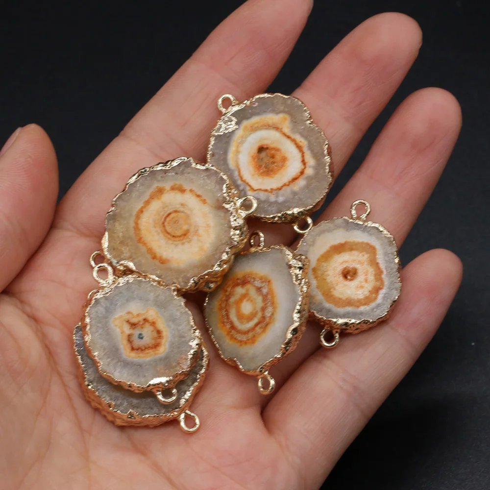 Natural Druzy Agates Pendant Connectors Irregular Goldplated Double