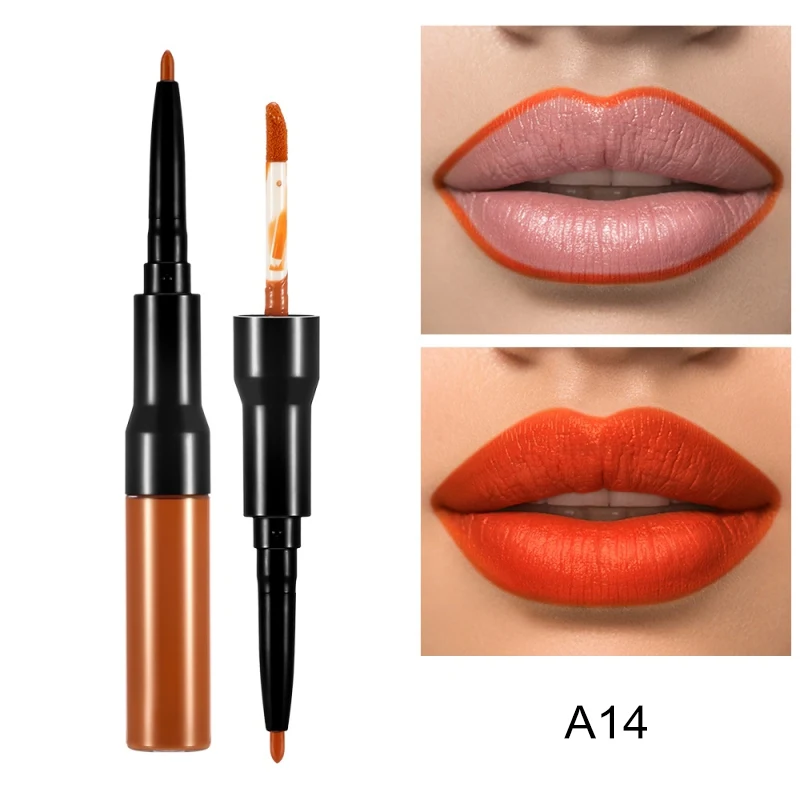 14 Maquillaje двухглавый матовый карандаш для губ помада ручка стойкие пигменты Водонепроницаемый Макияж инструмент красивый и модный - Цвет: 14