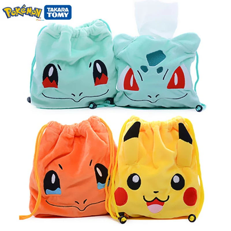 

20cm Pokemon Plush toys Drawstring Bags pikachu Charmander Bulbasaur Squirtle Anime figure Plush backpack kids Christmas gift