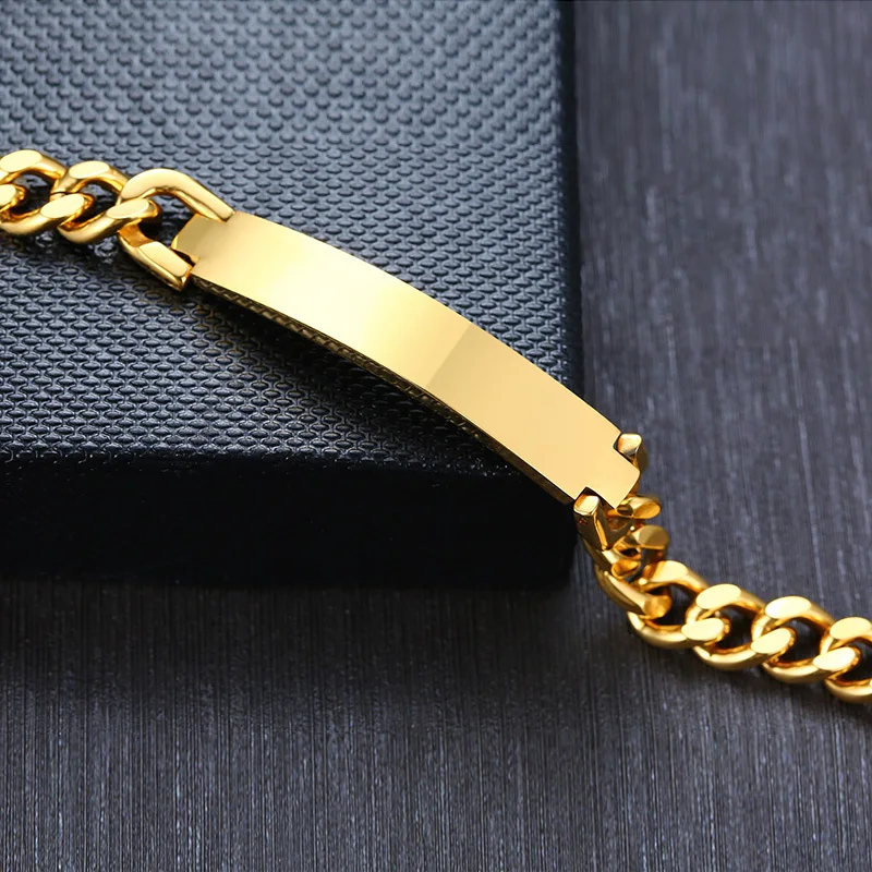 Персонализированные золотые мужские браслет из нержавеющей стали ID тег гравировка цепи ссылка бразильский
